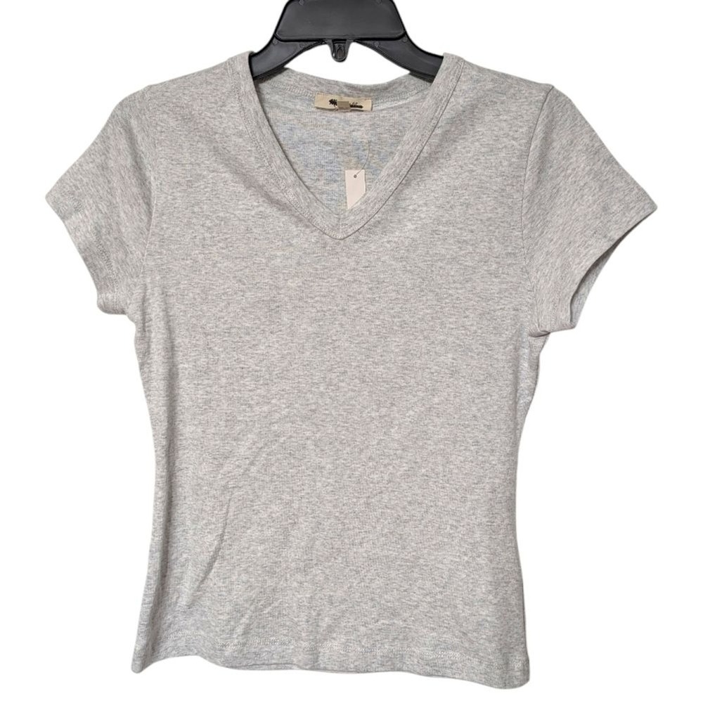 Madewell Light Heather Gray 90s High‎ V-Neck Short Sleeve Baby Tee Size Medium
